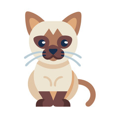 Obraz premium Cartoon Siamese Cat Illustration, Flat Design on Black Background, Feline Vector