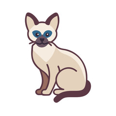 Cute Cartoon Siamese Cat Vector Illustration on Black Background
