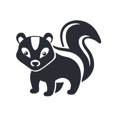 Cute Skunk Illustration Vector in Dark Grey Tone on Black Background