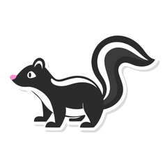 Cartoon Skunk Illustration on Black Background, Minimalist Style Animal