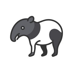 Cute Cartoon Tapir Illustration Isolated on Black Background, Animal Vector Art