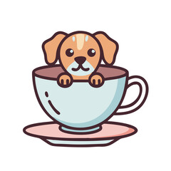Cute Puppy in a Teacup Cartoon Illustration on Black Background