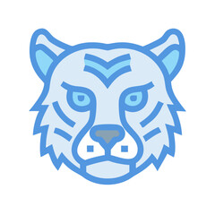 Stylized Light Blue Tiger Head Icon on Black Background, Animal Symbol