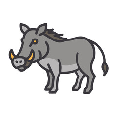 Cartoon Warthog Illustration - African Wildlife Icon with Simple Design