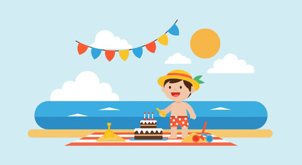 Celebration On The Beach Birthday Party Of A Child In Summer Day