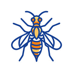 Stylized Yellowjacket Wasp Illustration with Striking Blue Outline on Black Background