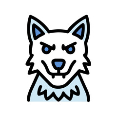 Cartoon Westie Dog Portrait with Light Blue on a Black Background