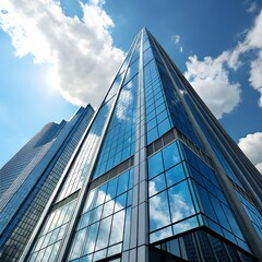 Futuristic Glass Skyscraper Reflecting Sky and Clouds
