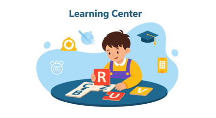 Child Learns Alphabets While Playing Education Concept Learning Center