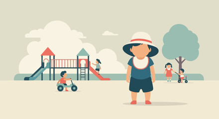Fototapeta premium Children Playing Outdoors At The Playground Illustration Vector Image
