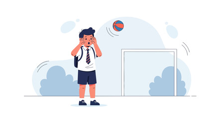 Excited Schoolboy Watching A Basketball Going Through The Hoop Animation