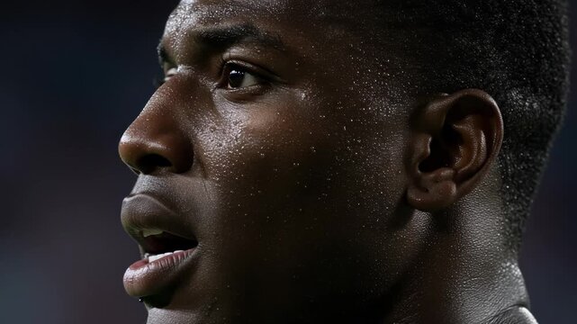 Closeup of a sweaty athletes face during intense competition
