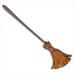 Witch and wizard broom with Halloween magic air currents and wind. Magical broomstick outline art element collection perfect for mystical and spooky themes.