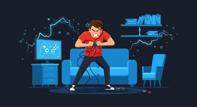 Frustrated Gamer Experiencing Rage After Losing Intense Video Game In Living Room