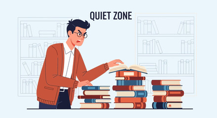 Frustrated Student Tries To Study In A Crowded And Noisy Library