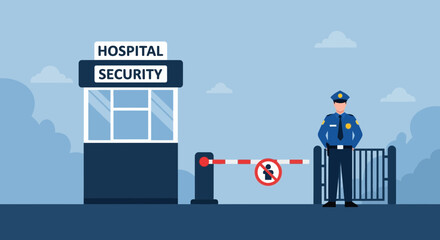 Hospital Security Guard Stands Watch at Entrance Point During Lockdown