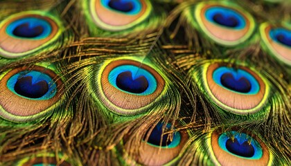 Obraz premium Closeup of vibrant peacock feathers with showing detail and texture.