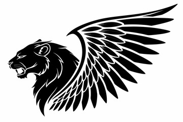 Mystery predator winged lion sihouette black vector