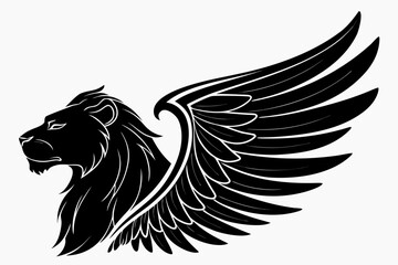 Mystery predator winged lion sihouette black vector