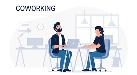 Happy Business Partners Working Together In Shared Office Space