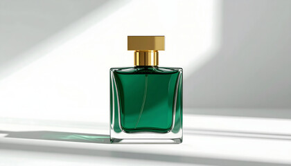 Emerald Green Perfume Bottle in Studio Setting with White Background