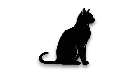 Elegant Silhouette of a Sitting Cat Against a Dark Background with Subtle Blue and Red Highlights
