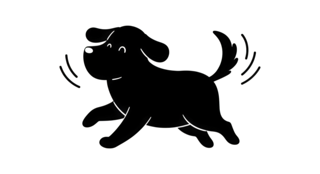 Joyful Silhouette of a Happy Dog Running with a Wagging Tail