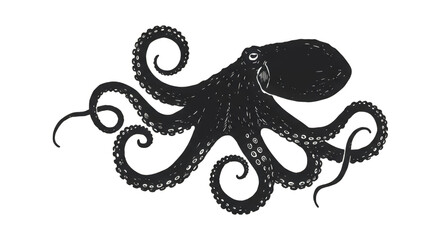 Obraz premium Majestic Dark Octopus with Sparkling Tentacles Dancing in the Deep Sea