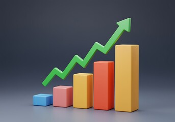Colorful Bar Graph with Rising Green Arrow Illustrating Positive Business Growth and Financial Success