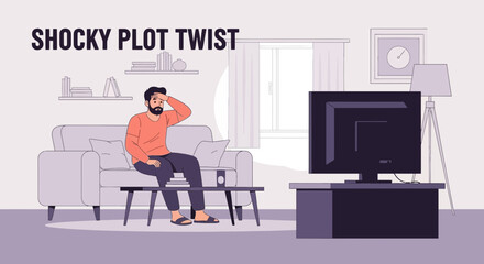 Man Reacting Shocked After A Unexpected Plot Twist While Watching Tv