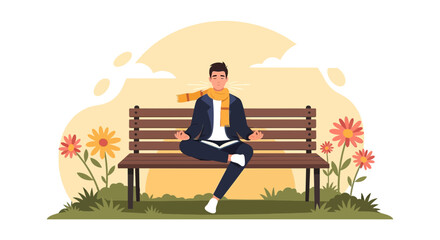 Meditative Practice Man Relaxing On Park Bench Outdoors At Serene Nature Scene