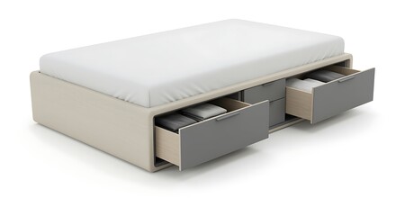 Modern bed with storage drawers minimalist bedroom interior design solution for small spaces and contemporary homes showcasing space saving furniture