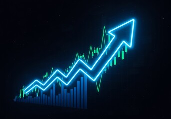 Rising stock market chart with neon arrow pointing upward showcasing growth and investment opportunities for financial success