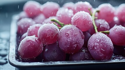 Close-up of frosted purple grapes