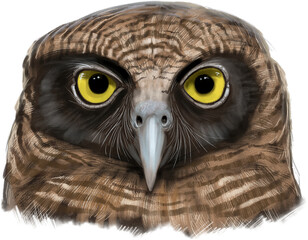 Rufous owl (Ninox rufa) roosting in a tropical Australian forest, large and powerful with deep orange-brown plumage and piercing gaze.