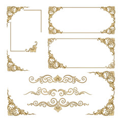 Obraz premium Art of collection of ornate golden decorative elements and borders isolated on white background, perfect for elegant designs