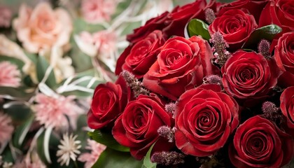 Naklejka premium close up of vintage red rose bouquet with floral background