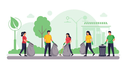 Team Volunteering Cleaning City Park Garbage For Environment Awareness Program