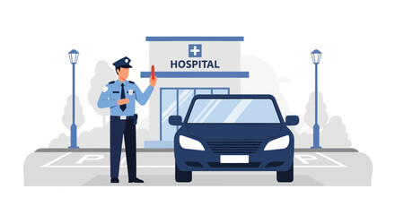 Obraz premium Traffic Policeman Directing Traffic Near A Hospital For Medical Emergencies