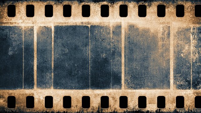 Worn film strip with sprocket holes, faded, with grungy texture, and light damage - Powered by Adobe
