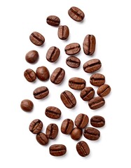 Obraz premium Coffee beans scattered on white background (1)