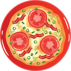 pizza with tomato and bacon on a plate