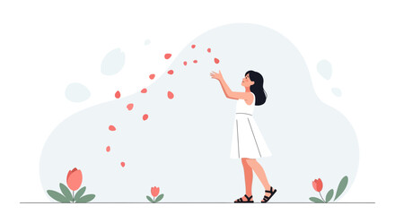 Obraz premium Woman With Rose Petals Vector Illustration For Romance And Spring