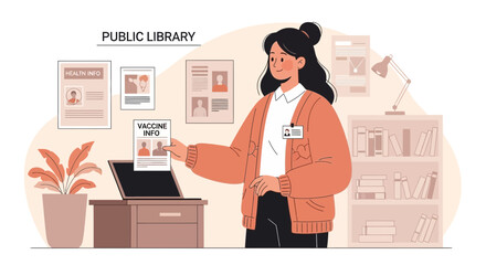 Woman Presenting Vaccination Information At The Public Library Promotion Graphic