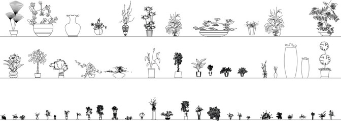 Black and White Potted Plant Front View Illustrations © Riki