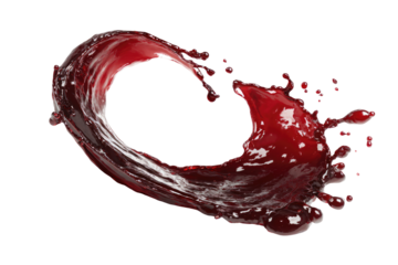 A swirling, crimson liquid splash, forming a circular pattern against a black background