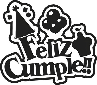 feliz cumpleanos vector art featuring party graphics with bold "Feliz Cumple!!" text. Perfect for birthday celebrations and festive occasions.
