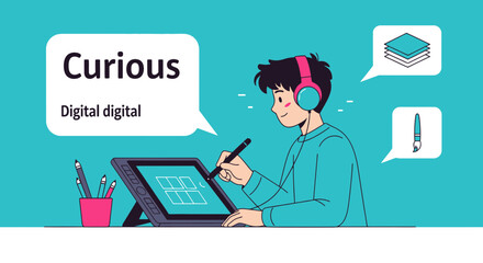 Young Designer Working On A Digital Project With Pen Display Tablet Technology