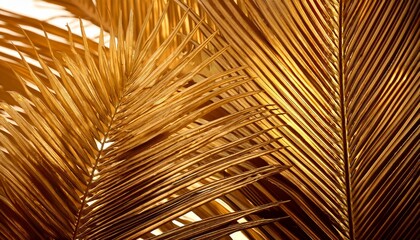 luxury banner close up of shiny gold tropical palm leaves generative ai