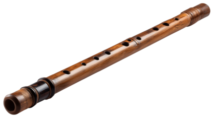 Traditional Wooden Flute Isolated on White Background, Indian Bansuri or Classical Wind Instrument, Perfect for Music, Culture, and Folk Art Themes, janmashtami.